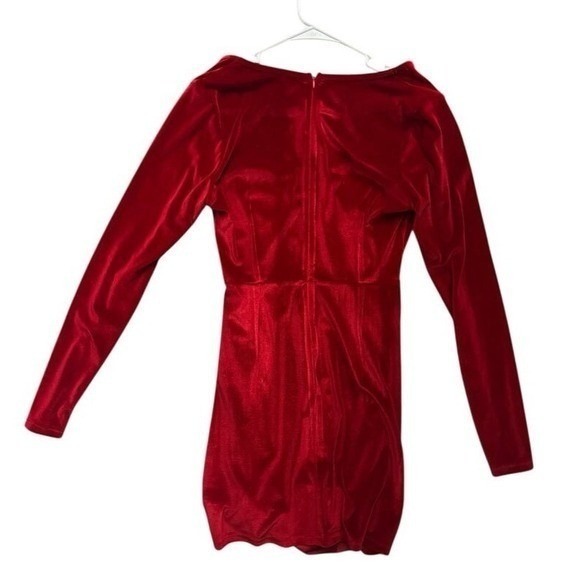 Red Sexy Velour Ruched Mini Date Night Valentines Day Cocktail Dress Size M - Picture 7 of 9